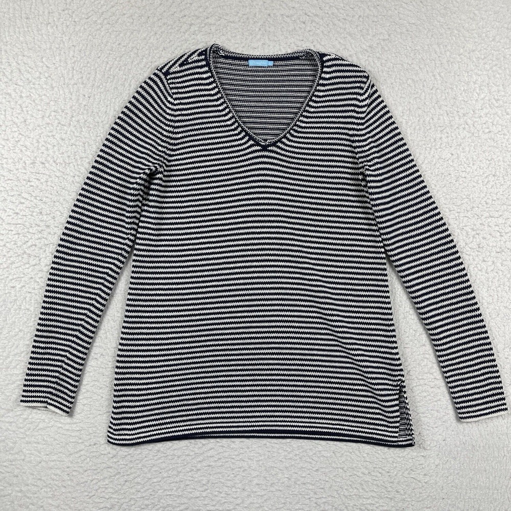 J.McLaughlin Sweater Womens Small Navy White Striped Knit Top Coastal Career